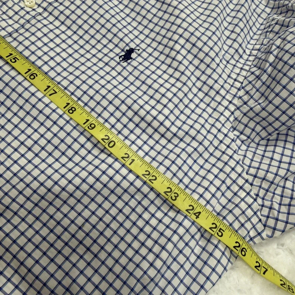 POLO RALPH LAUREN Long Sleeve Button Shirt Men XL Blue‎ White Checked Windowpane